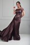 Madonna Collar Slit One Side Long Lined Satin Long Dress
