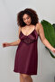Women's Plus Size Plum V-Neck Thin Strap Stylish Satin Nightgown - 2