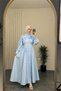Women's Baby Blue Belted Floral Detailed Premium Hijab Dress Nbvq4933 - 2