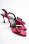 Dublin Premium Burgundy Bowknot Satin Slingback Heeled Shoes - 4