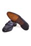 Dark Blue Color Laceless Genuine Leather Men's Shoes - 3
