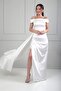 Madonna Collar Slit One Side Long Lined Satin Long Dress - 2