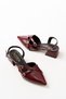 Burgundy Mary Jane Open-Back Pointed Toe Short Block Heeled Women's Shoes with Belt Detail - 4
