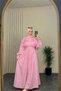Women's Pink Belted Floral Detailed Premium Hijab Dress Nbvq4933