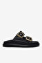Women's Black Comfortable Double-Strapped Buckle Detailed Slippers - 2