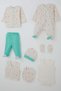 Baby Girl Hospital Release Pack of 8 Flower Garden Strawberry & Cherry Patterned 0-3 Months, Cream - 2