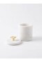Natural White Marble Cotton Swab Holder and Lid Set with Gold Detail Square Handle, Bathroom/Makeup Table Organizer