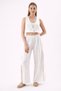 Crep Women's Side Tie Detailed Slit Wide Leg Pants – Relaxed Fit Cotton Linen Textured Ecru