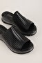 Genuine Leather Perforated Women's Daily Slippers Elnr.657 Black - 3