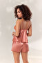 Women's Plus Size Copper Chest Lace Detailed & Thin Strap Stylish Satin Shorts Set - 2