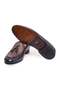 Dark Blue Color Laceless Genuine Leather Leather Sole Mirror-Plated Knitted Men's Shoes - 3