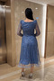 Full Beaded Square Neck Midi Dress - Indigo Blue - 5
