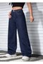 Cristina Women's Dark Blue Stretch Fabric Super High-Waist Relaxed Jeans Palazzo Pants Wide Leg - 2
