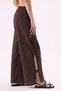 Crep Women's Side Tie Detailed Slit Wide Leg Pants – Relaxed Fit Cotton Linen Textured Brown - 2