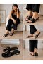 Women's Black Stone-Backed Flat Heel Daily Stylish Slippers - 2