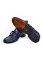 Dark Blue Color Laceless Genuine Leather Men's Shoes - 3