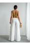 Crep Women's Side Tie Detailed Slit Wide Leg Pants – Relaxed Fit Cotton Linen Textured Ecru - 7
