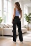 Women's High Waist Black String Ripped Wide Leg Jeans Lycra Jeans - 3