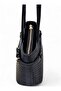 Black Iguana Patterned Bucket Model Women's Shoulder Bag with Belt Detail - 7
