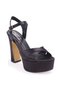 Dza07-337350 Black Satin Cross Strap Platform Heeled Women's Shoes