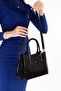 Women's Double Compartment Hand and Shoulder Bag Ald.3876 Black Croco - 2