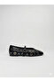 Women's Black Studded Ring Detailed Strappy Ballerinas