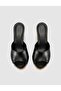 Black Genuine Leather Straw Sole Women's Wedge Heel Slippers - 6