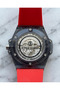 Automatic Men's Wristwatch 42 mm Transparent Black Case Red Dial Silicone Band Skeleton Mechanism 5 Atm Hardened Mineral Glass - 5