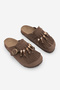 Women's Genuine Leather Eva Sole Tasseled Closed Front Beaded Sabo Daily Slippers Serloz Brown Suede - 8