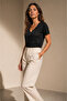 Women's Black V-Neck Flowy Basic T-Shirt Silky Soft Fabric - 2