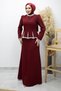 Stone Embellished Peplum Evening Dress Tsd260195 Burgundy - 3