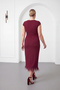 Women's Burgundy Plus Size Otrişli Knitted Midi Evening Dress - 6