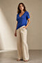 Women's Cobalt Blue V-Neck Flowy Basic T-Shirt Silky Soft Fabric - 5