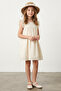 Floral Patterned Straw Hat and Linen Dress for Girls - 26Y 7285