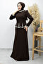 Stone Embellished Peplum Evening Dress Tsd260195 Brown