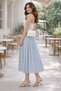 Women's Blue Pleated Midi Skirt – High Waist Elastic, Office and Daily Use - 4