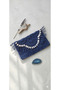 Paper String Portfolio Navy Blue Bag Straw Handbag Portfolio, Clutch Bag - 2