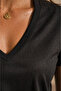 Women's Black V-Neck Flowy Basic T-Shirt Silky Soft Fabric - 5