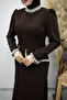 Stone Embellished Peplum Evening Dress Tsd260195 Brown - 4