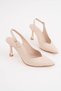 Beige Leather Open Back 8.5 cm V Model Women's Summer Stiletto Special Heel New Season Premium Product - 5