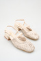 Beige Women's Knitted Straw Detailed Mary Jane Heeled Sandals