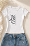 Women's Floral Line Printed Short Sleeve Lycra Tight Body T-Shirt