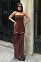 Women's Brown Strapless Shawl Collar Mini Dress - 2