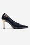 Polly Navy Blue Patent Leather Printed Women's Heeled Shoes - 4