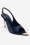 Amore Navy Blue Satin Metal Detailed Women's Heeled Shoes - 3