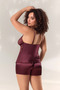 Women's Plum Plus Size Transparent Lace Paneled Stylish Satin Shorts Set - 2