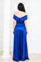 Boat Neck Long Satin Evening Dress - Cobalt Blue - 7