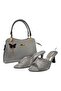 Women's Silvery Black Slipper Bag Set – Stone Patterned Heels, Stylish for Daily Events & Wedding Combinations