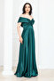 Boat Neck Long Satin Evening Dress - Emerald Green - 6