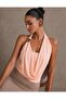 Halter Neck Draped Blouse with Gold Accessory Detail, Flowy and Stylish Women's Top 0093